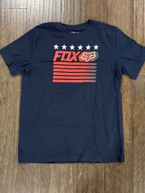 Fox Racing Men’s Small Navy Tee with Red Graphic Stripes